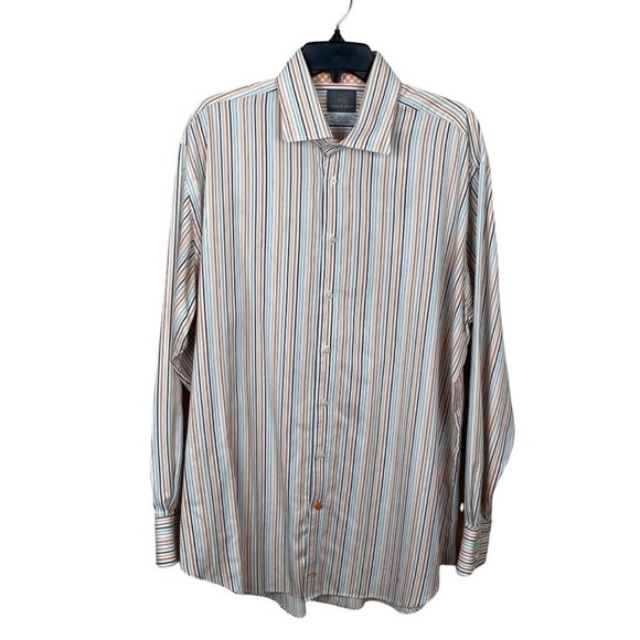 Thomas Dean Other - Thomas Dean orange white striped flip cuff long sleeve button up shirt size XXL